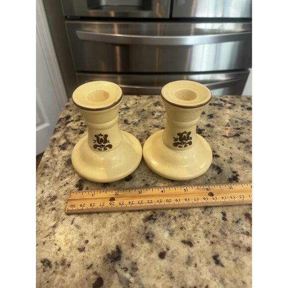 Pfaltzgraff Village Pattern Candle Stick Holders Set Of 2 Vintage Set - Picture 2 of 6